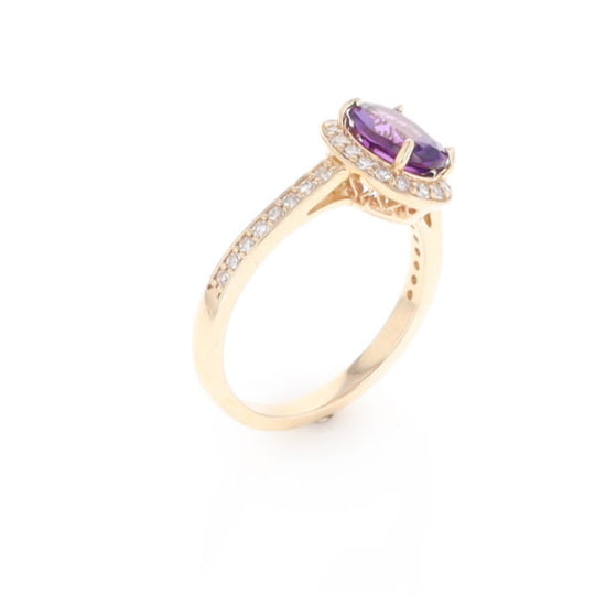 Oval Amethyst with Diamond Halo Ring