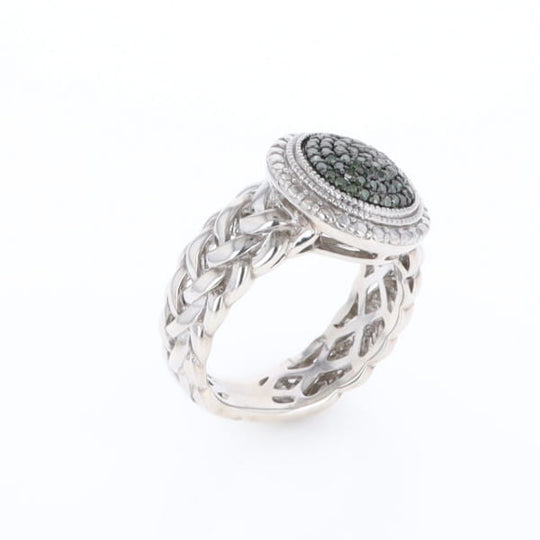 Green Diamond Braided Cluster Ring