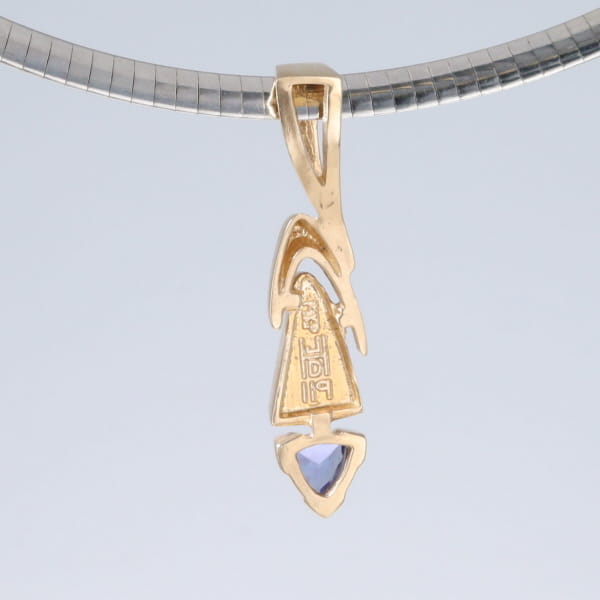 Opal Pendant Triangle Inlaid Design with Trillion Cut Tanzanite