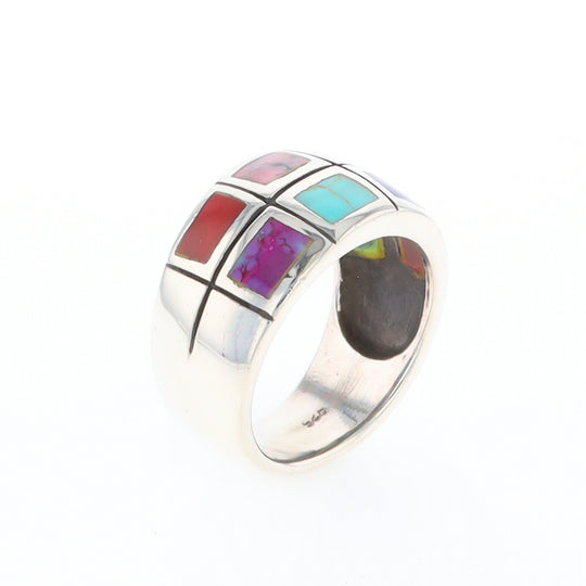 Native Silver Multi Stone Inlaid Ring