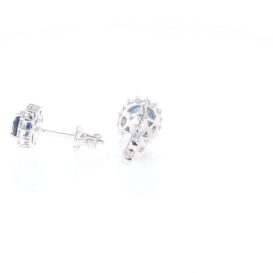 Oval Blue Sapphire Earrings With Halo