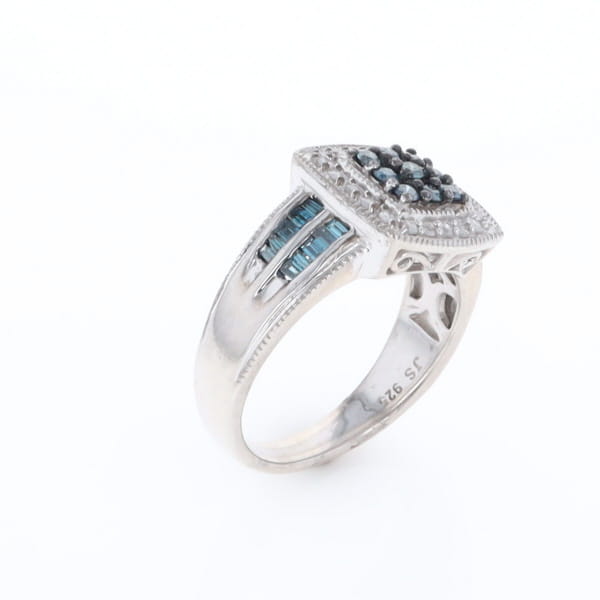 Square Blue & White Diamond Ring