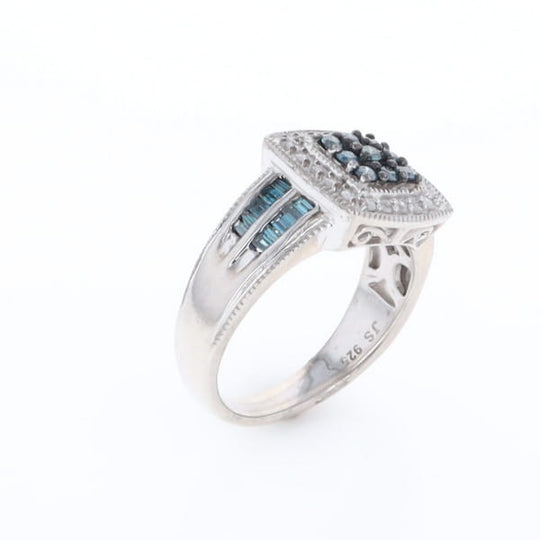 Square Blue & White Diamond Ring