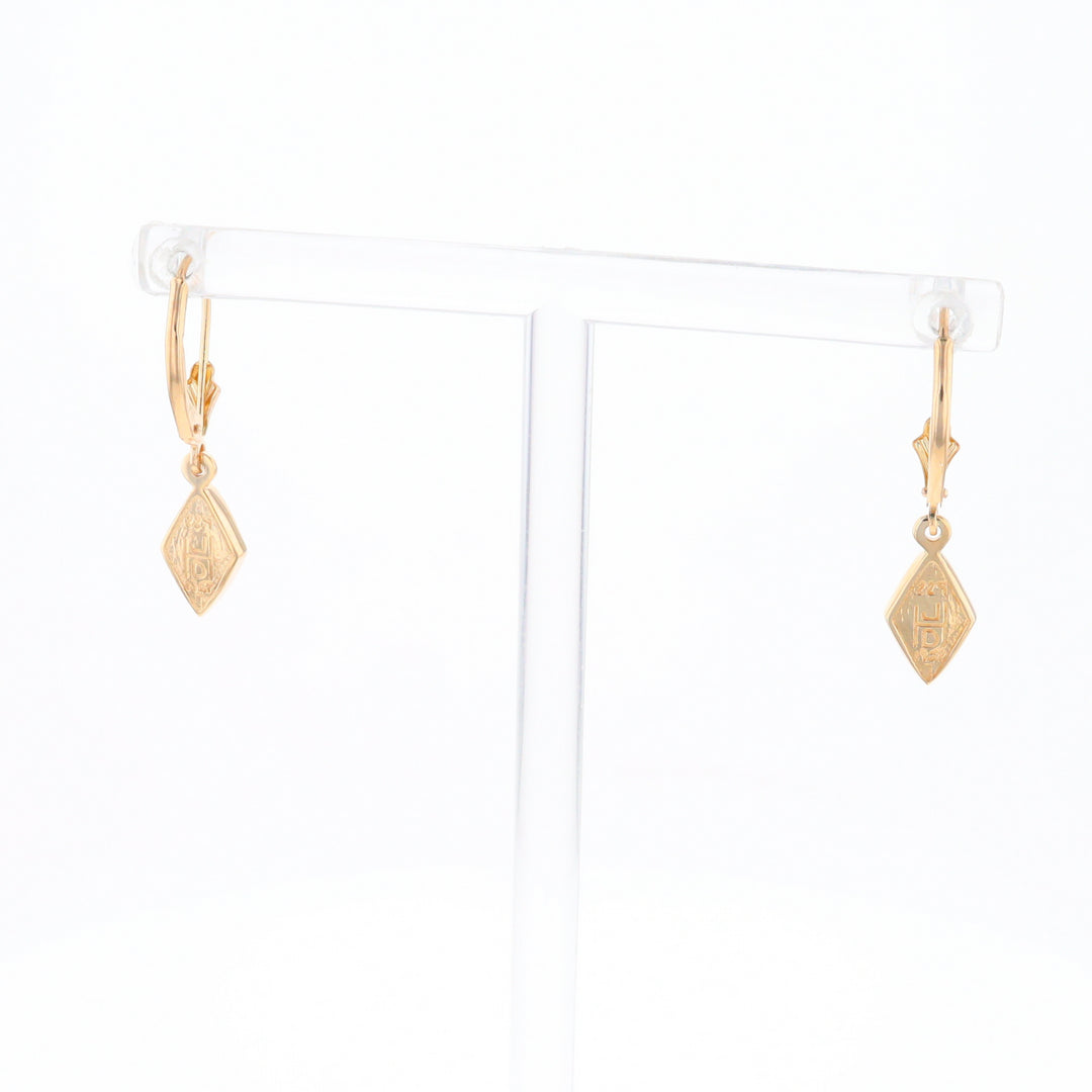 Gold Quartz Earrings Diamond Shape Inlaid Lever Backs G1