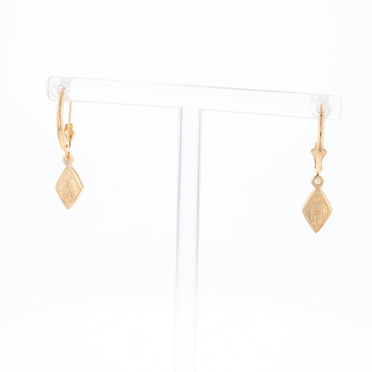 Gold Quartz Earrings Diamond Shape Inlaid Lever Backs G1