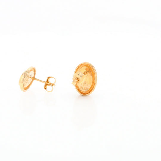 Gold Quartz Earrings Oval Inlaid Design Studs G2
