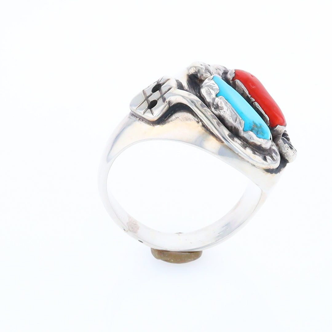 Coral and Turquoise Native Snake Ring