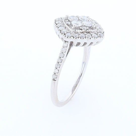 Square Diamond Cluster Milgrain Ring White Gold