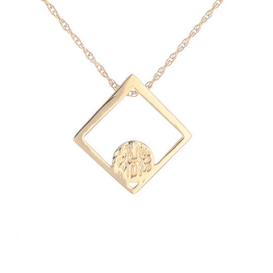 Open Square Gold Quartz Round Inlaid Pendant