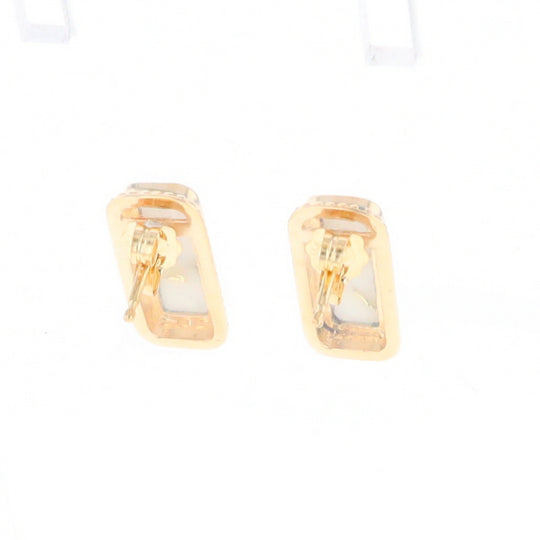 Gold Quartz Earrings Rectangle Inlaid Milgrain Design - G2