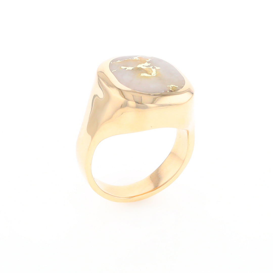 Gold Quartz Ring, Rectangle Inlaid Center