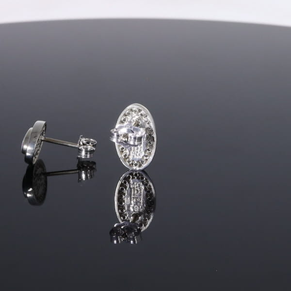 Opal Earrings Oval Inlaid with .25ctw Round Diamond Halo Studs