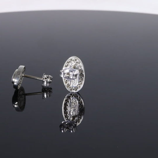Opal Earrings Oval Inlaid with .25ctw Round Diamond Halo Studs