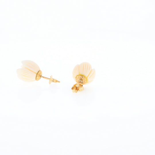 Carved Ivory Flower Stud Earrings