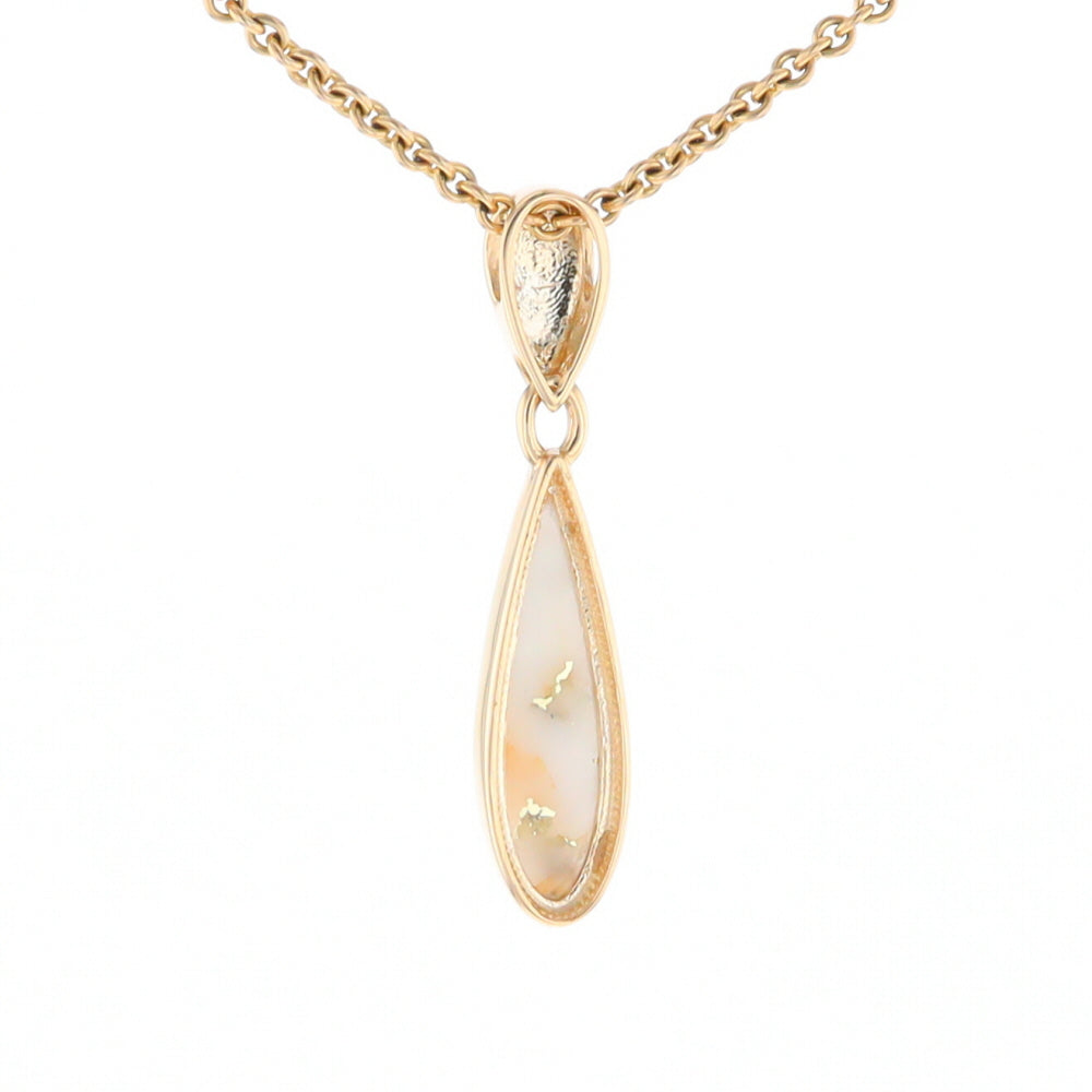 Gold Quartz Necklace Tear Drop Inlaid Pendant