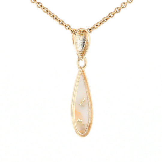 Gold Quartz Necklace Tear Drop Inlaid Pendant