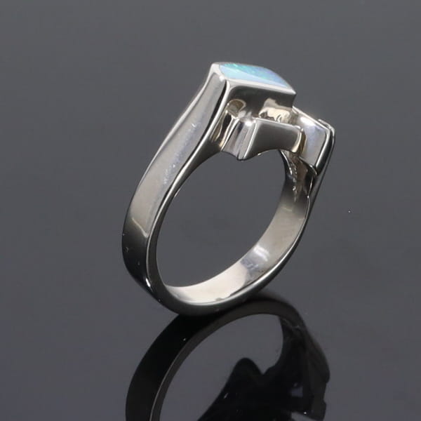 Opal Rings Geometric Inlaid Design with Tanzanite and .08ctw Diamonds