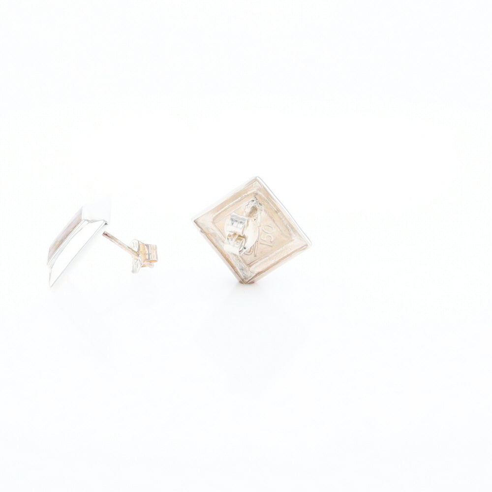 Sterling Silver Gold Quartz Inlaid Square Stud Earrings - G3