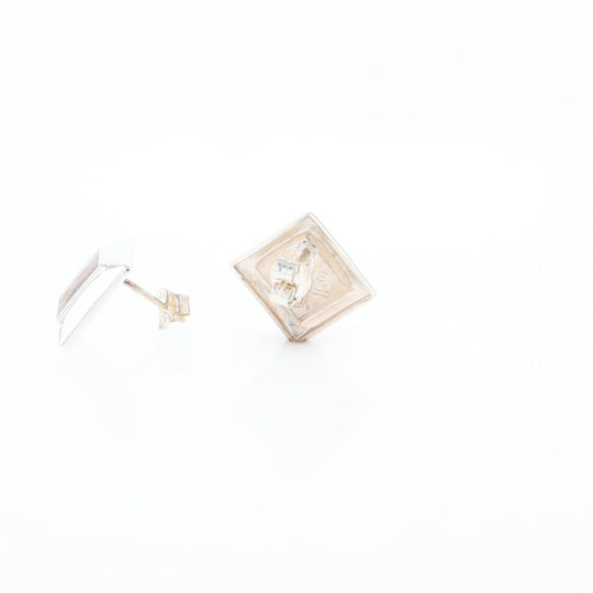 Sterling Silver Gold Quartz Inlaid Square Stud Earrings - G3