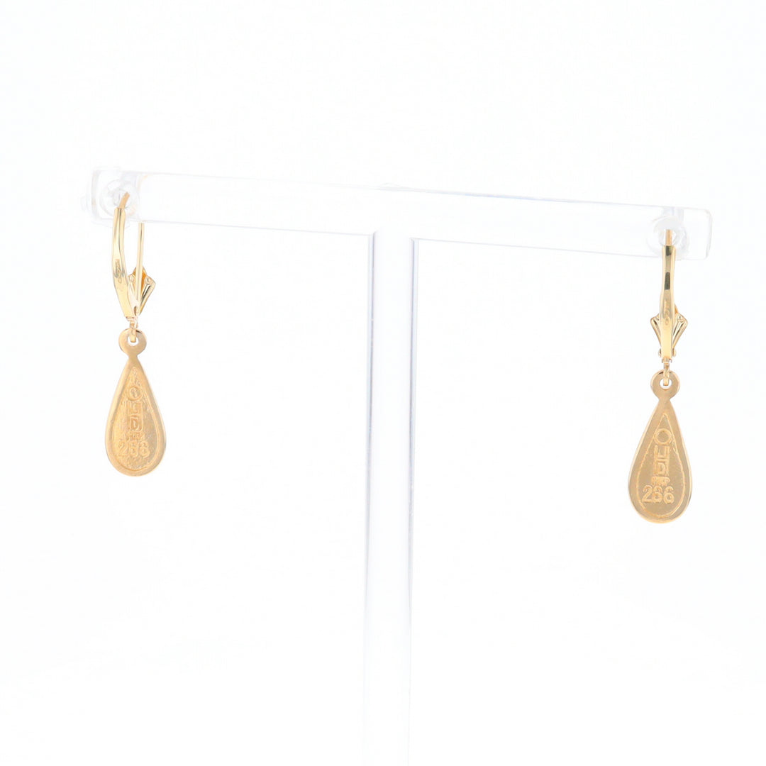 Gold Quartz Earrings Tear Drop Inlaid Lever Backs