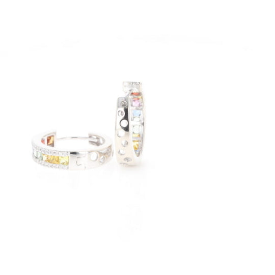 Multi-color Sapphire Hoop Earrings with Diamond Accents