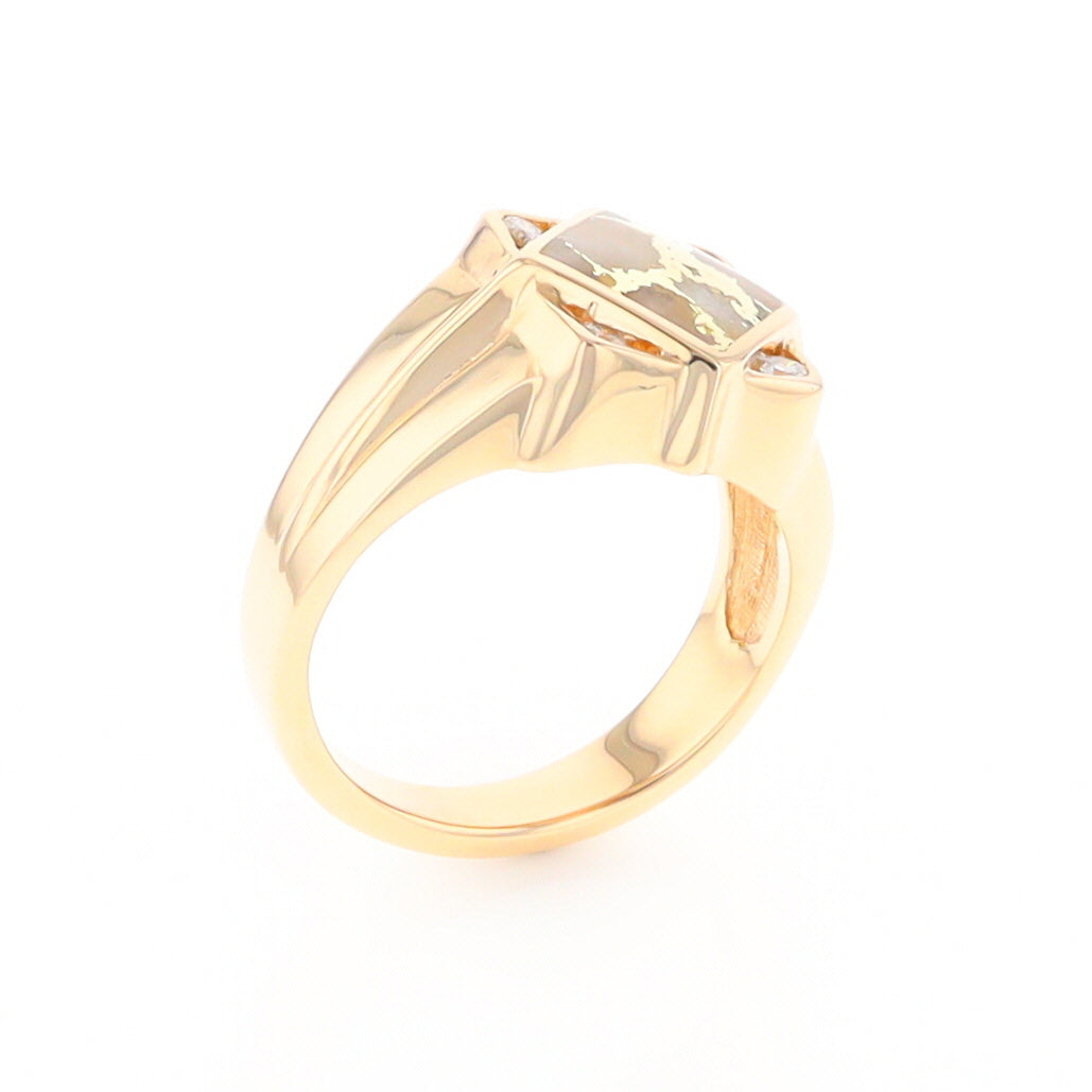 Gold Quartz Mens Ring with Diamond Accents