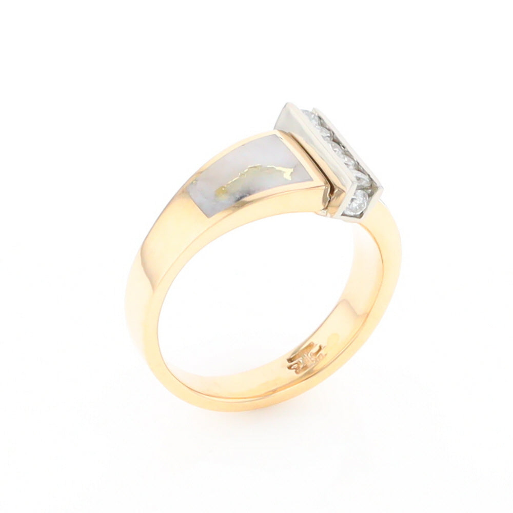 Gold Quartz Ring Double Sided Inlaid Design with .23ctw Diamonds