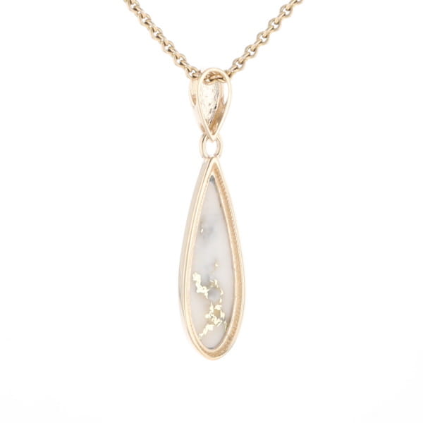 Gold Quartz Pendant Tear Drop Inlaid Design G1