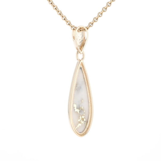 Gold Quartz Pendant Tear Drop Inlaid Design G1