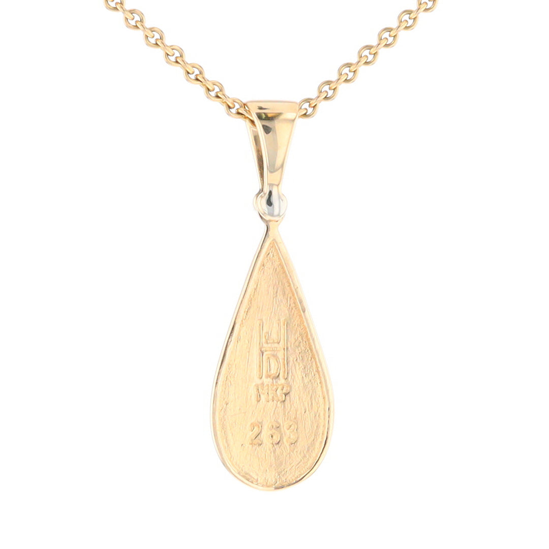 Gold Quartz Necklace Tear Drop Inlaid Pendant with .02ct Diamond