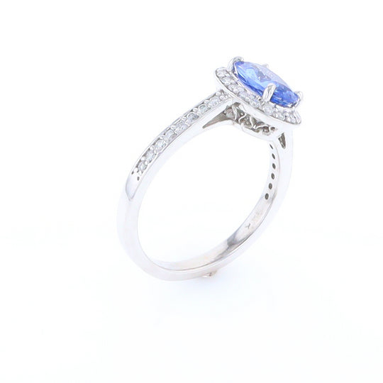 Oval Ceylon Sapphire with Diamond Halo Ring