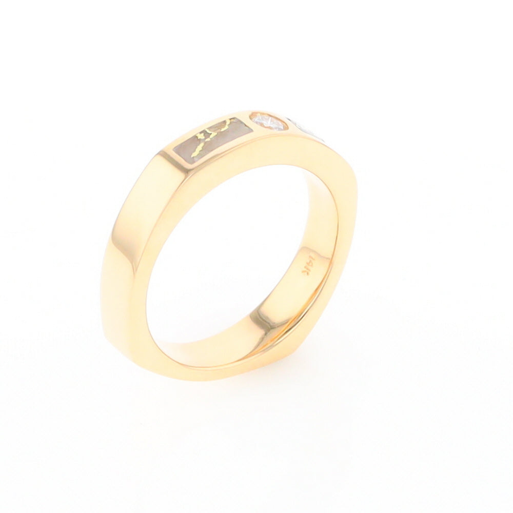 Gold Quartz Ring Double Sided Inlaid Design with .10ct Round Diamond G2