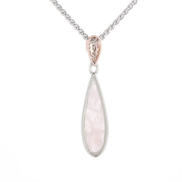 Rose Quartz Teardrop Inlaid Pendant with .11ctw diamonds