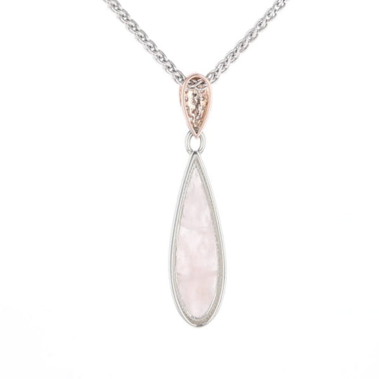 Rose Quartz Teardrop Inlaid Pendant with .11ctw diamonds