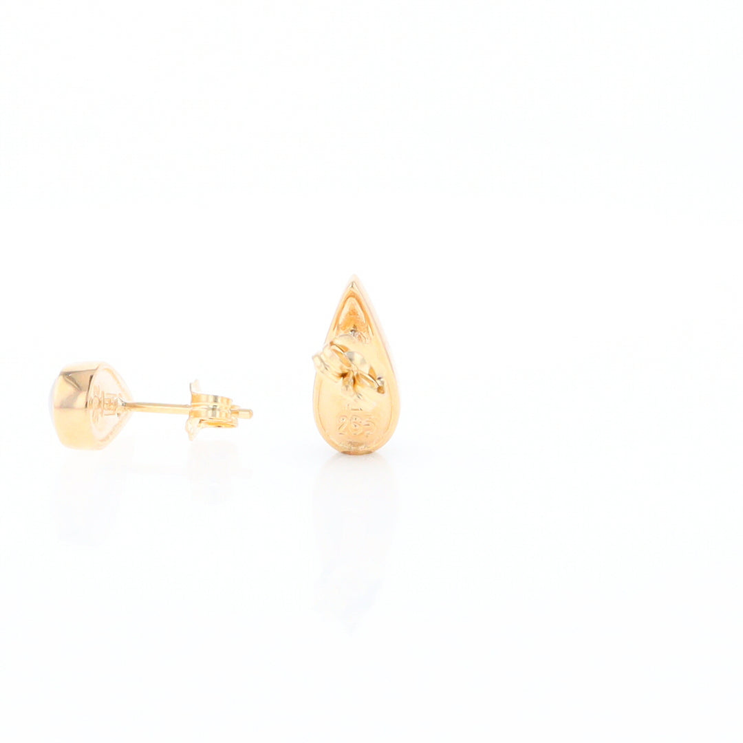 Gold Quartz Earrings Tear Drop Inlaid Studs