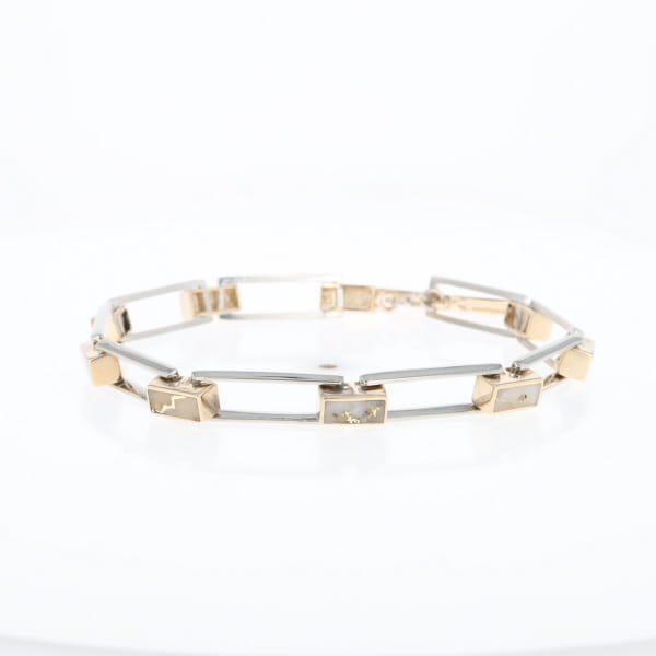 Gold Quartz Bracelet Rectangle Link Inlaid with Toggle Clasp G2