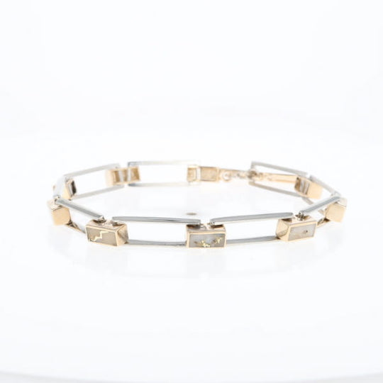 Gold Quartz Bracelet Rectangle Link Inlaid with Toggle Clasp G2