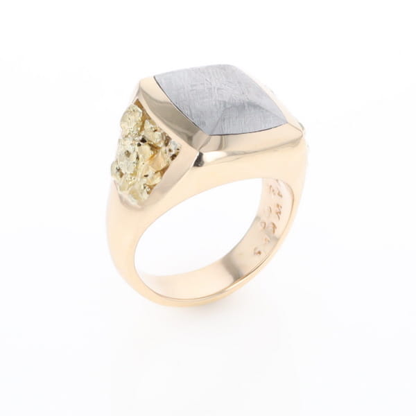 Meteorite Ring Double Side Natural Nuggets Rectangle Inlaid Center