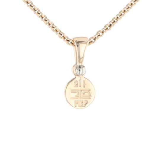 Gold Quartz Necklace Round Inlaid Pendant with .02ct Diamond
