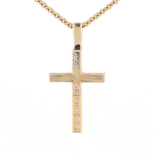 Gold Quartz Necklace 4 Section Inlaid Design Cross Pendant