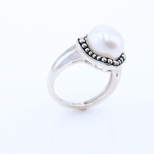 Pearl with Milgrain Halo Ring