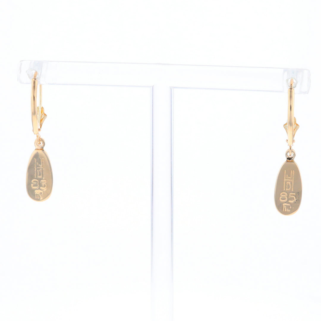 Gold Quartz Earrings Tear Drop Inlaid Lever Backs