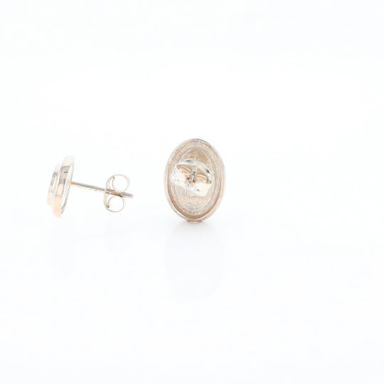 Sterling Silver Gold Quartz Inlaid Oval Stud Earrings - G3