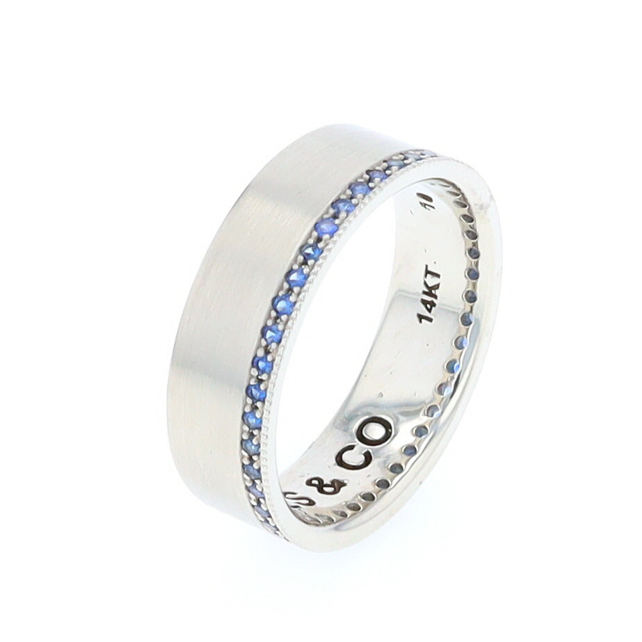 Men's Contemporary Matte Design Wedding Band with Boarder Sapphires