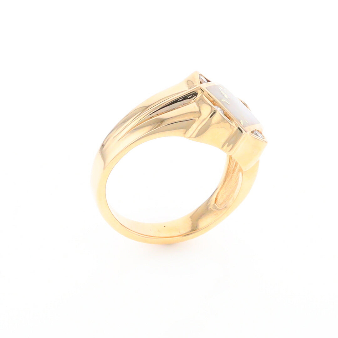 Gold Quartz Mens Ring with Diamond Accents