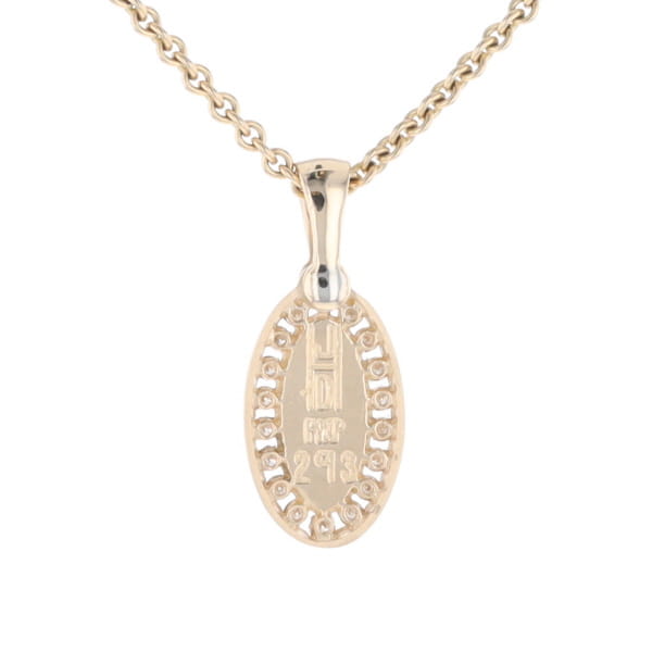 Gold Quartz Pendant Oval Inlaid with .22ctw Round Diamonds Halo (G1)