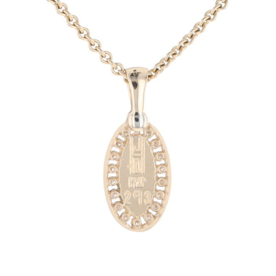 Gold Quartz Pendant Oval Inlaid with .22ctw Round Diamonds Halo (G1)