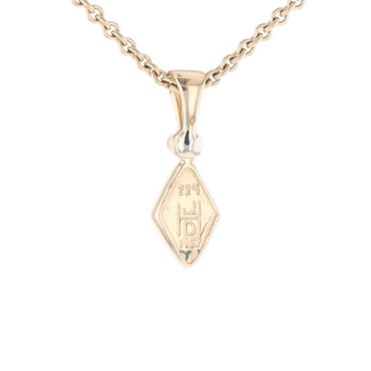 Gold Quartz Necklace Diamond Shape Inlaid Pendant with .02ct Diamond