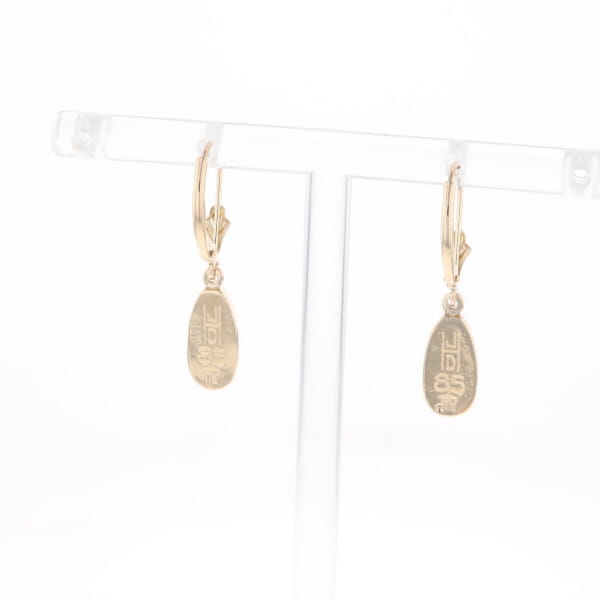 Gold Quartz Earrings Tear Drop Inlaid Lever Backs