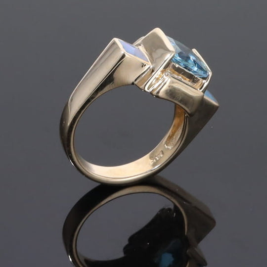 Opal Rings Inlaid Sides Swiss Blue Topaz Center with .24ctw Diamonds
